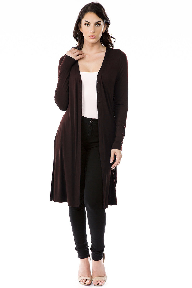 SLINKY KNIT LONG CARDIGAN - WINE